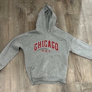 SHEIN Gray and Red Collegiate Hoodie Sweatshirt